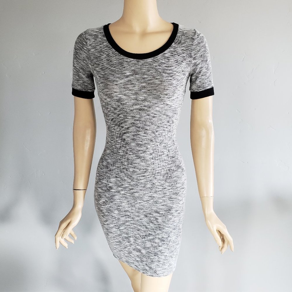 Charlotte Russe Marled Black & White Fitted Bodycon Knit Mini Dress XS